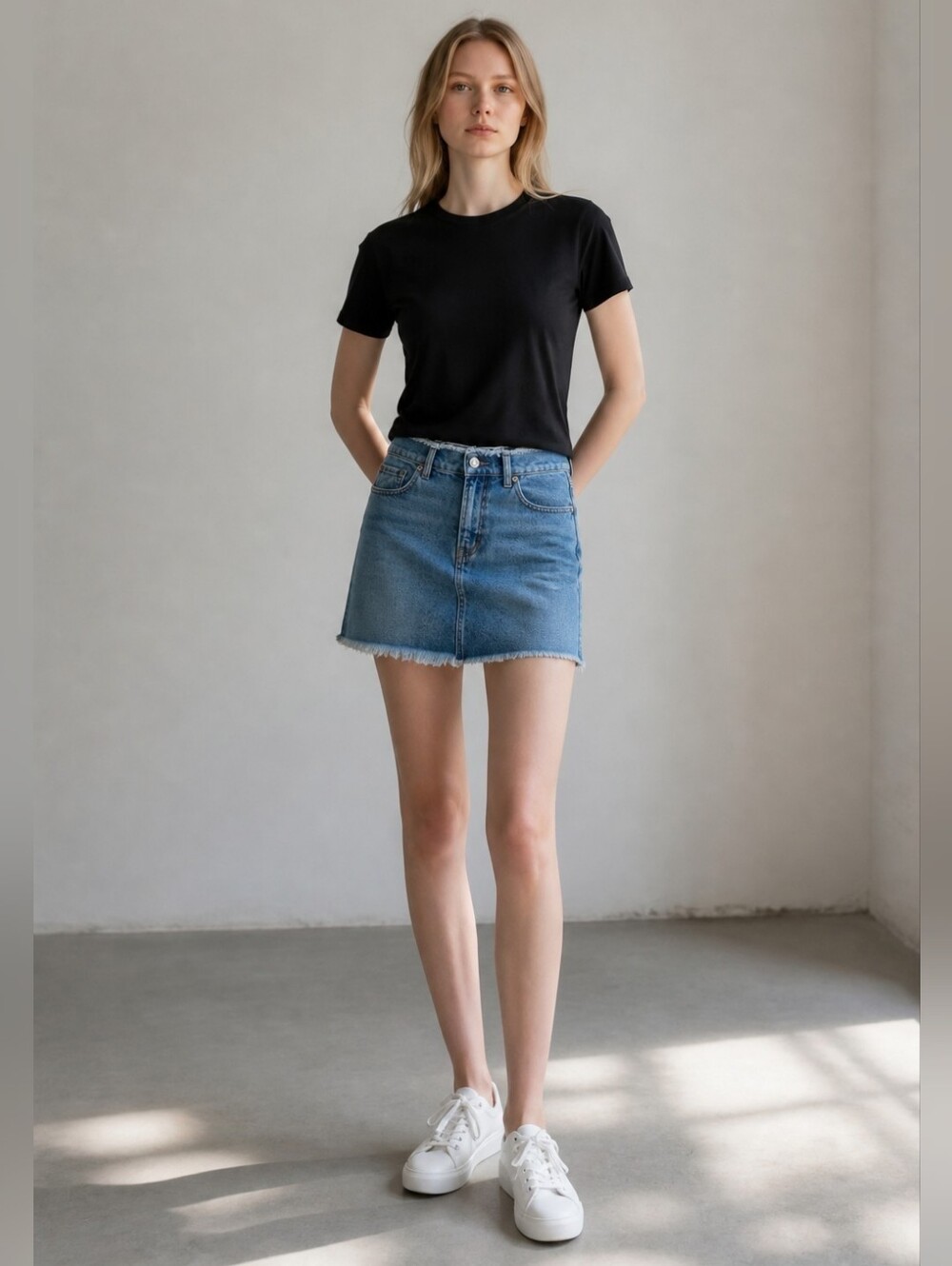 ​MOUSSY VINTAGE Raw Hem Denim Sz 2 Mini Skirt Distressed Frayed Blue Jean